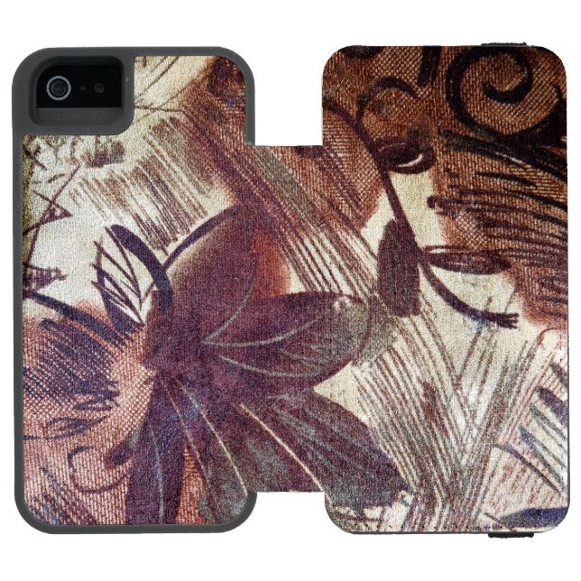 Coque Portefeuille Incipio Pour iPhone Design floral abstrait marron 1 (Folio Ouvert)