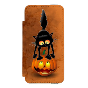 Coque-portefeuille iPhone 5 Incipio Watson™ Dessin d'Halloween au chat effrayé sur le Citrouil