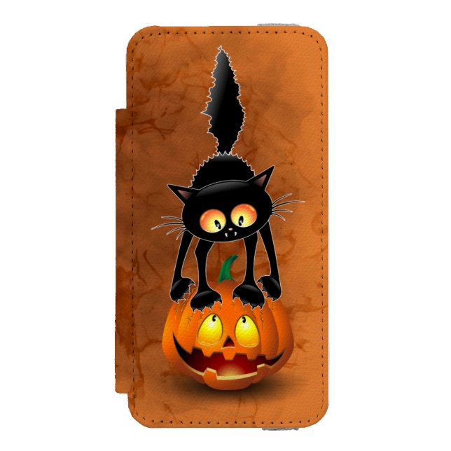 Coque Portefeuille Incipio Pour iPhone Dessin d'Halloween au chat effrayé sur le Citrouil (Folio Devant)
