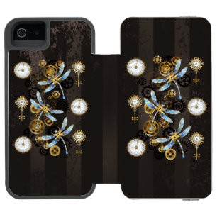Coque-portefeuille iPhone 5 Incipio Watson™ Dragonflies de Steampunk sur arrière - plan rayé b