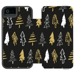 Coque-portefeuille iPhone 5 Incipio Watson™ Élégant Motif de la Forêt d'Arbre de Noël en or no