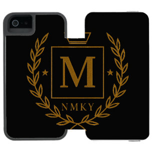 Coque-portefeuille iPhone 5 Incipio Watson™ "Emblème Royal NMKY – Monogramme M Dessin de Crête