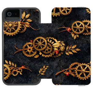 Coque-portefeuille iPhone 5 Incipio Watson™ Engrenages dorés vintage et néon rouge Cyberpunk m