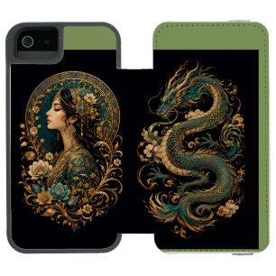 Coque-portefeuille iPhone 5 Incipio Watson™ Étui pour téléphone Dragon & Lady Flower Fantais