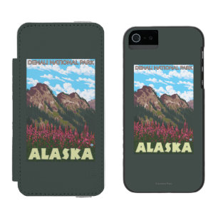 Coque-portefeuille iPhone 5 Incipio Watson™ Fireweed et montagnes - parc national de Denali,
