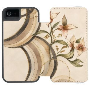 Coque-portefeuille iPhone 5 Incipio Watson™ Fleur abstrait terreuse et lignes de calligraphie 