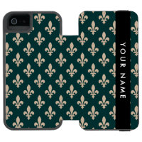 Fleur de Lis, Beige sur Vert, Royal, Votre Nom