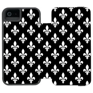 Coque-portefeuille iPhone 5 Incipio Watson™ Fleur de Lis Motif, Royal French, Blanc sur Noir