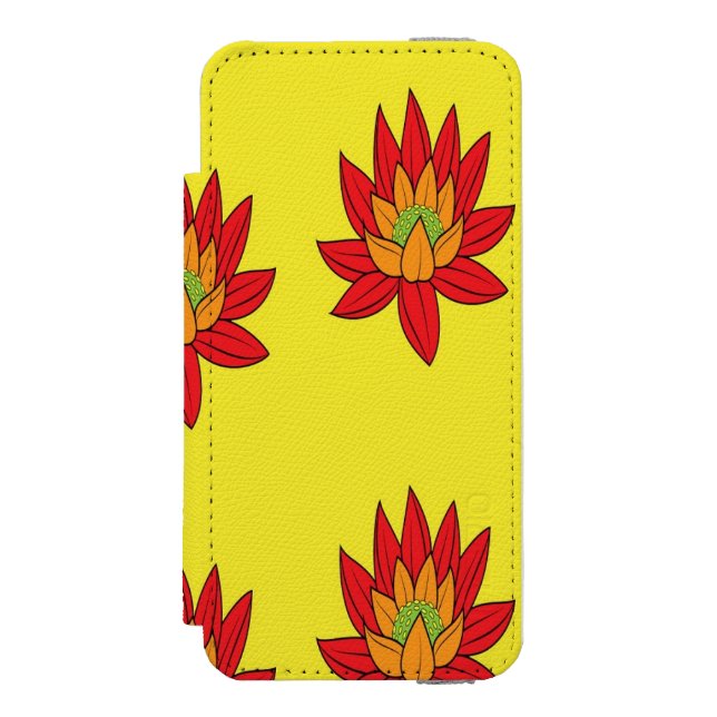 Coque Portefeuille Incipio Pour iPhone Fleur orangée et rouge sur jaune (Folio Devant)