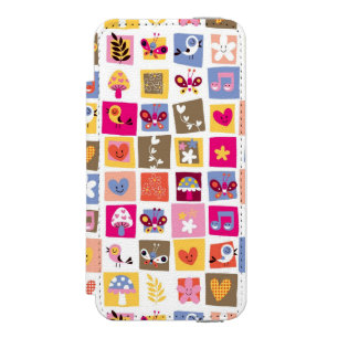Coque-portefeuille iPhone 5 Incipio Watson™ fleurs mignonnes, oiseaux, motif de carrés de