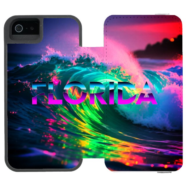Coque Portefeuille Incipio Pour iPhone Florida – Neon Wave Vibes (Folio Ouvert)
