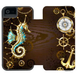 Coque-portefeuille iPhone 5 Incipio Watson™ Fond en bois avec hippocampe mécanique