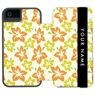 Coque-portefeuille iPhone 5 Incipio Watson™ Hibiscus jaune, Hibiscus orange, Votre nom