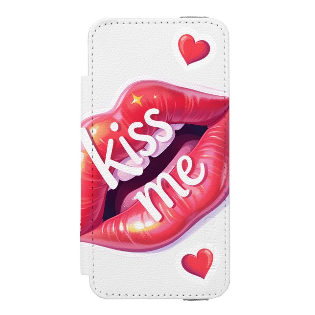 Coque Portefeuille Incipio Pour iPhone Kiss Me Glossy Red Lips Art Illustration (Folio Devant)
