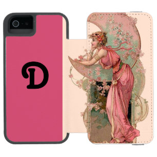 COQUE-PORTEFEUILLE iPhone 5 INCIPIO WATSON™ LA DAME DE LA MOON DES FLOWERS DANS LE MONOGRAME R