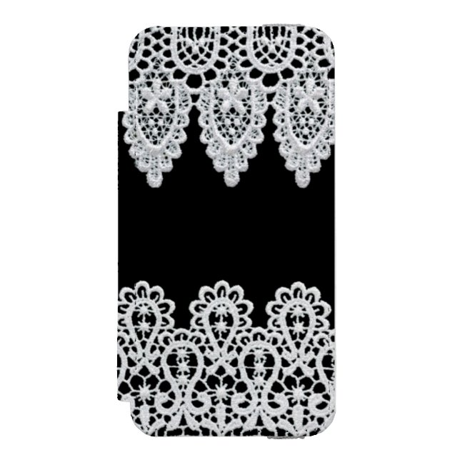 Coque Portefeuille Incipio Pour iPhone La dentelle blanche forme une frontière sensible (Folio Devant)