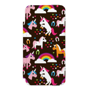 Coque-portefeuille iPhone 5 Incipio Watson™ l'arc-en-ciel de licorne badine le cheval