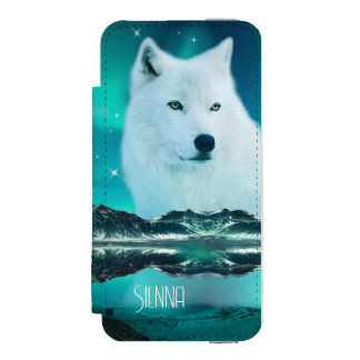 Coque-portefeuille iPhone 5 Incipio Watson™ Loup arctique et nuit magique avec aurores boréale