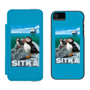 Coque-portefeuille iPhone 5 Incipio Watson™ Macareux et bateau de croisière - Sitka, Alaska