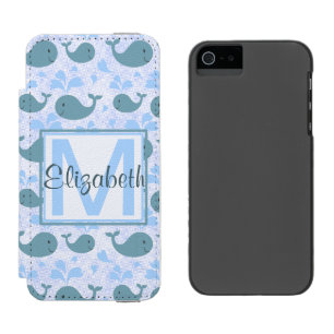 Coque-portefeuille iPhone 5 Incipio Watson™ Monogramme mignon de motif de baleines bleues