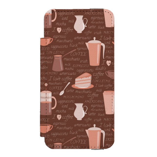 Coque Portefeuille Incipio Pour iPhone Motif avec les éléments relatifs de café (Folio Devant)
