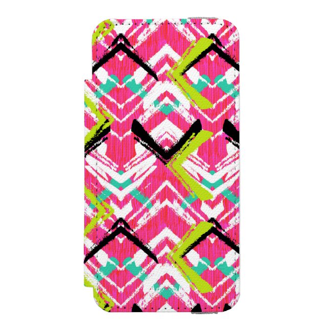 Coque Portefeuille Incipio Pour iPhone Motif de zigzag rose tiré par la main (Folio Devant)