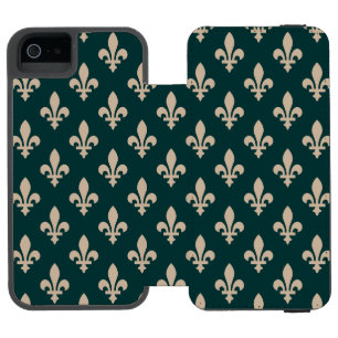 Coque-portefeuille iPhone 5 Incipio Watson™ Motif Fleur de Lis, Crème Royale Française sur Ver