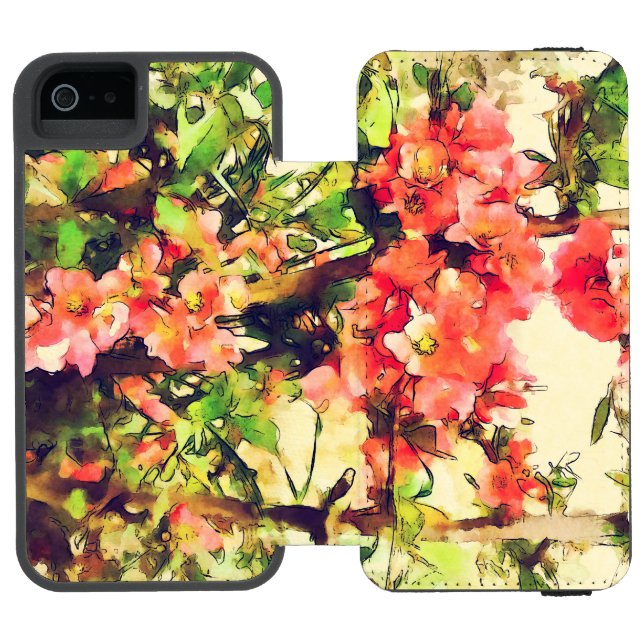 Coque Portefeuille Incipio Pour iPhone Motif floral aquarelle rouge rose 1 (Folio Ouvert)