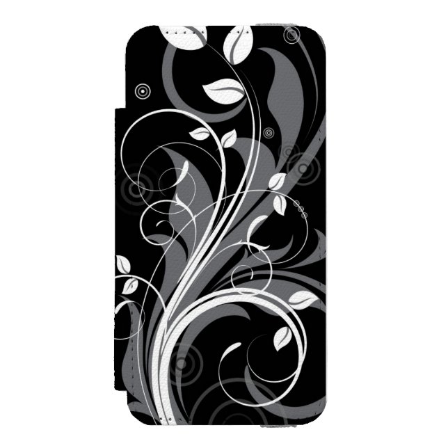 Coque Portefeuille Incipio Pour iPhone Motif floral gris sur le noir (Folio Devant)