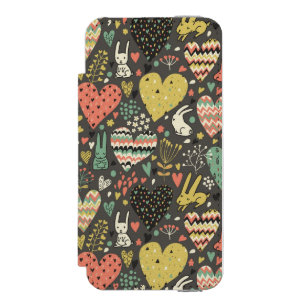 Coque-portefeuille iPhone 5 Incipio Watson™ Motif mignon de lapins d'amour avec des coeurs