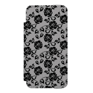 Coque-portefeuille iPhone 5 Incipio Watson™ Motif noir de dentelle sur l'arrière - plan blanc