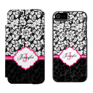 Coque-portefeuille iPhone 5 Incipio Watson™ Noir blanc et rose Vintage Damas florales