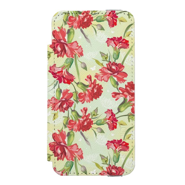 Coque Portefeuille Incipio Pour iPhone Oeillets rouges sur le vert avec des papillons (Folio Devant)