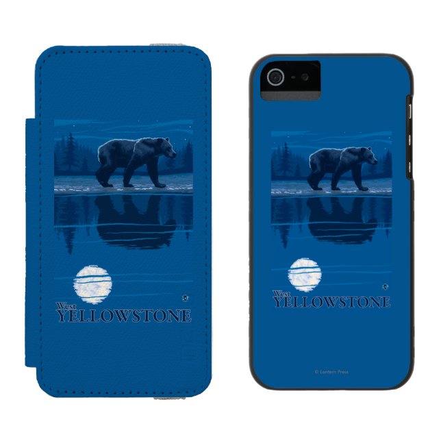 Coque Portefeuille Incipio Pour iPhone Ours dans le clair de lune - Yellowstone (Côté par côté)