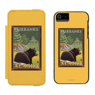 Coque-portefeuille iPhone 5 Incipio Watson™ Ours noir dans la forêt - Fairbanks, Alaska