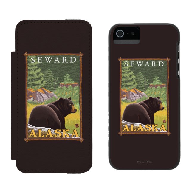 Coque Portefeuille Incipio Pour iPhone Ours noir dans la forêt - Seward, Alaska (Côté par côté)