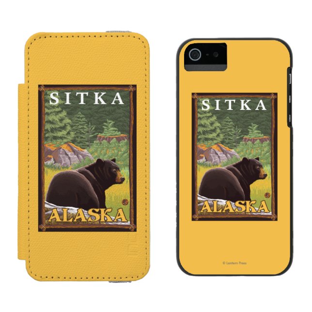 Coque Portefeuille Incipio Pour iPhone Ours noir dans la forêt - Sitka, Alaska (Côté par côté)