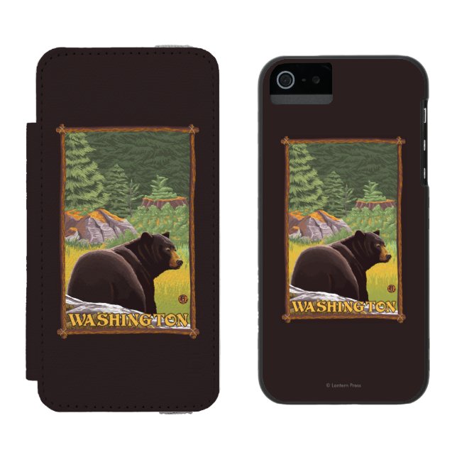 Coque Portefeuille Incipio Pour iPhone Ours noir dans la forêt - Washington (Côté par côté)