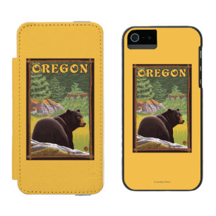 Coque-portefeuille iPhone 5 Incipio Watson™ Ours noir dans le Vintage voyage de scène de for