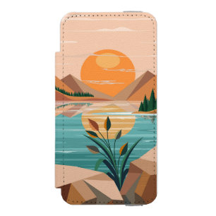 Coque-portefeuille iPhone 5 Incipio Watson™ Paysage de coucher de soleil au lac de montagne pa