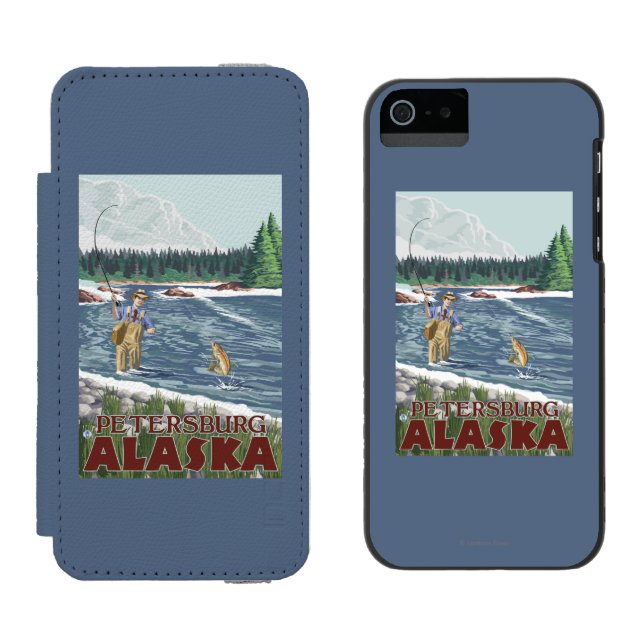 Coque Portefeuille Incipio Pour iPhone Pêcheur de mouche - Pétersbourg, Alaska (Côté par côté)