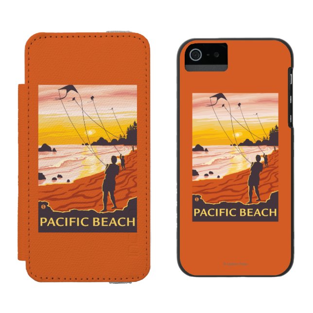Coque Portefeuille Incipio Pour iPhone Plage et cerfs-volants - plage Pacifique, (Côté par côté)