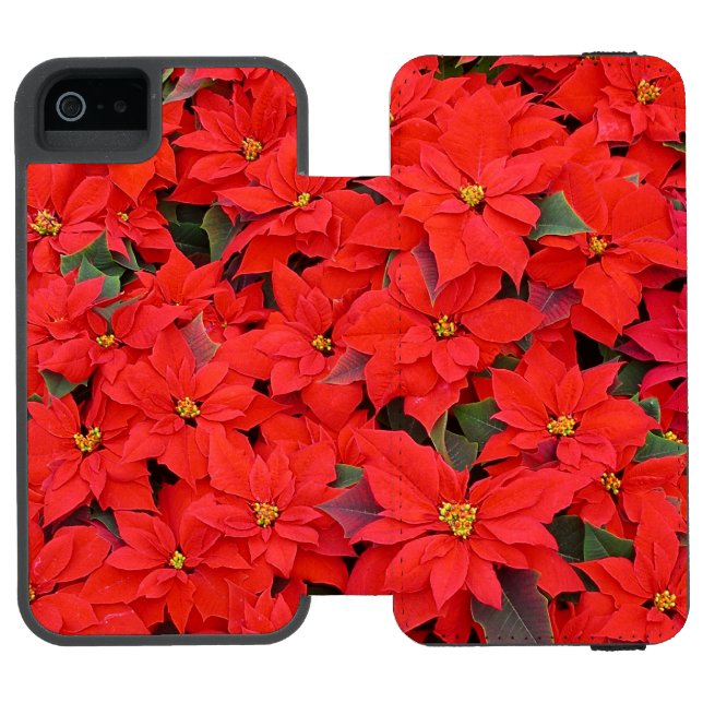 Coque Portefeuille Incipio Pour iPhone Red Poinsettias I Christmas Holiday Floral Photo (Folio Ouvert)