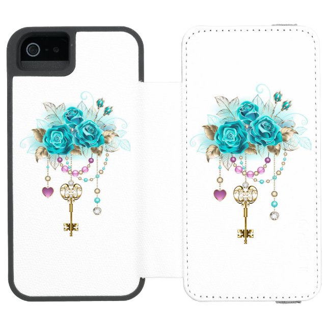 Coque Portefeuille Incipio Pour iPhone Roses turquoise avec touches (Folio Ouvert)