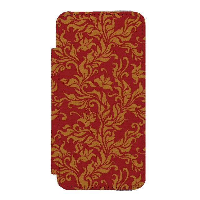 Coque Portefeuille Incipio Pour iPhone Rouge et motif floral d'or (Folio Devant)