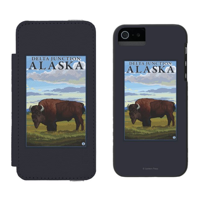 Coque Portefeuille Incipio Pour iPhone Scène de bison - jonction de delta, Alaska (Côté par côté)