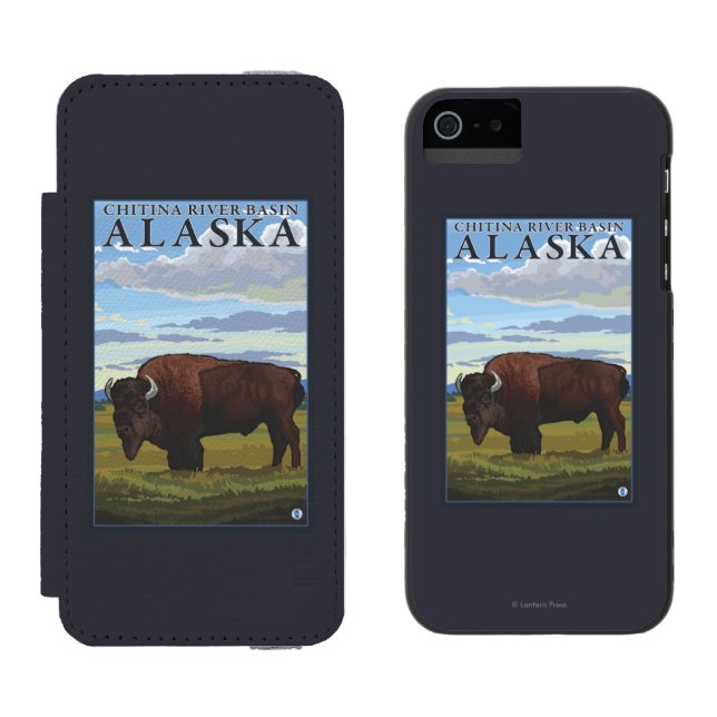 Coque Portefeuille Incipio Pour iPhone Scène de bison - le bassin fluvial de Chitina, (Côté par côté)