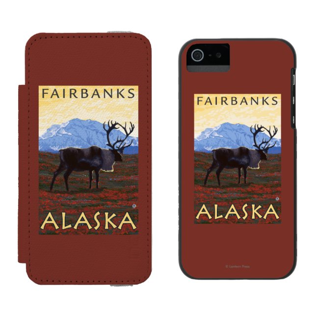 Coque Portefeuille Incipio Pour iPhone Scène de caribou - Fairbanks, Alaska (Côté par côté)