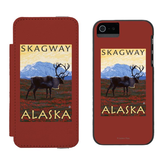 Coque Portefeuille Incipio Pour iPhone Scène de caribou - Skagway, Alaska (Côté par côté)