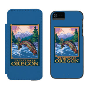 Coque-portefeuille iPhone 5 Incipio Watson™ Scène de pêche de mouche - Troutdale, Orégon